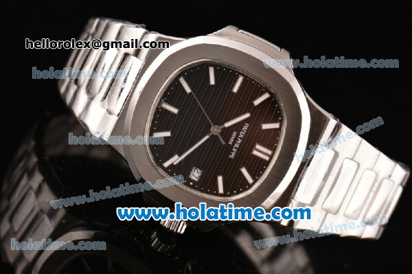 Patek Philippe Nautilus Swiss ETA 2824 Automatic Full Steel with White Stick Markers and Black Dial - Click Image to Close